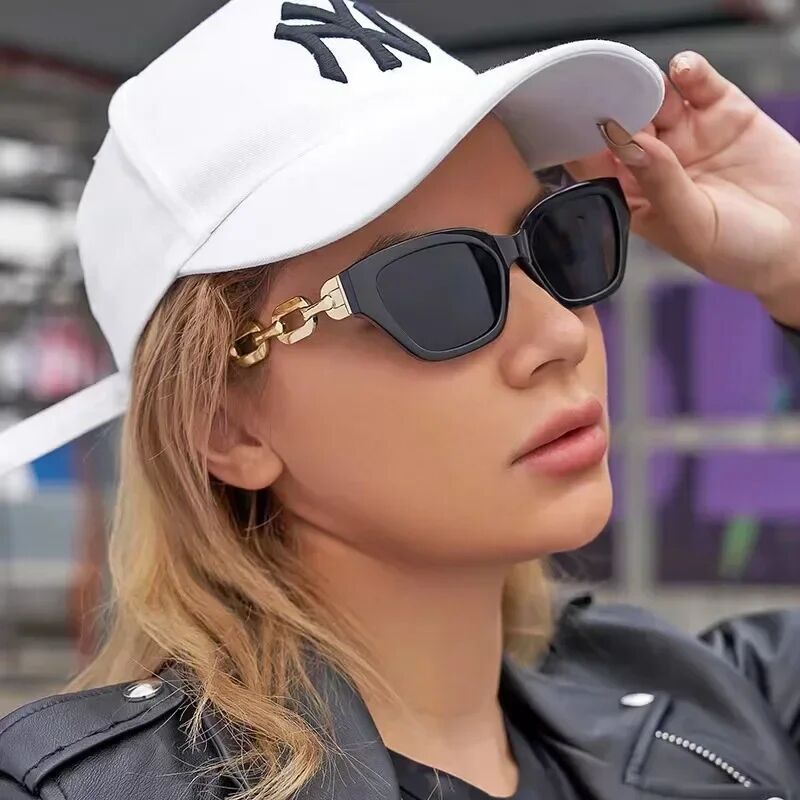 Fashion Small Cat Eye Sunglasses Women Trending Product 2024 Luxury Brand Cateye Chain Leg Sun Glasses Ladies Black Shades UV400 - Image 3