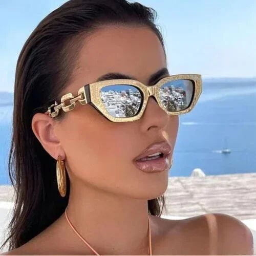 Fashion Small Cat Eye Sunglasses Women Trending Product 2024 Luxury Brand Cateye Chain Leg Sun Glasses Ladies Black Shades UV400 - Image 11