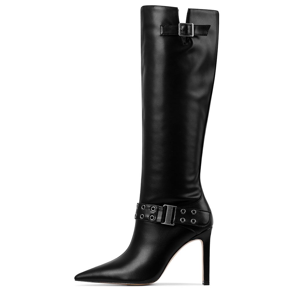 Sexy Women Knee High Boots Buckle Rivet Design Pointed Toe Thin Heel Shoes Fashion Luxury Party Halloween Shoes Women - Image 7